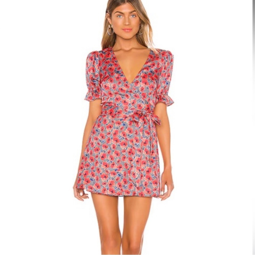 NWOT REVOLVE X House of Harlow 1960 Aja Wrap Mini Dress in Red Poppy Floral S